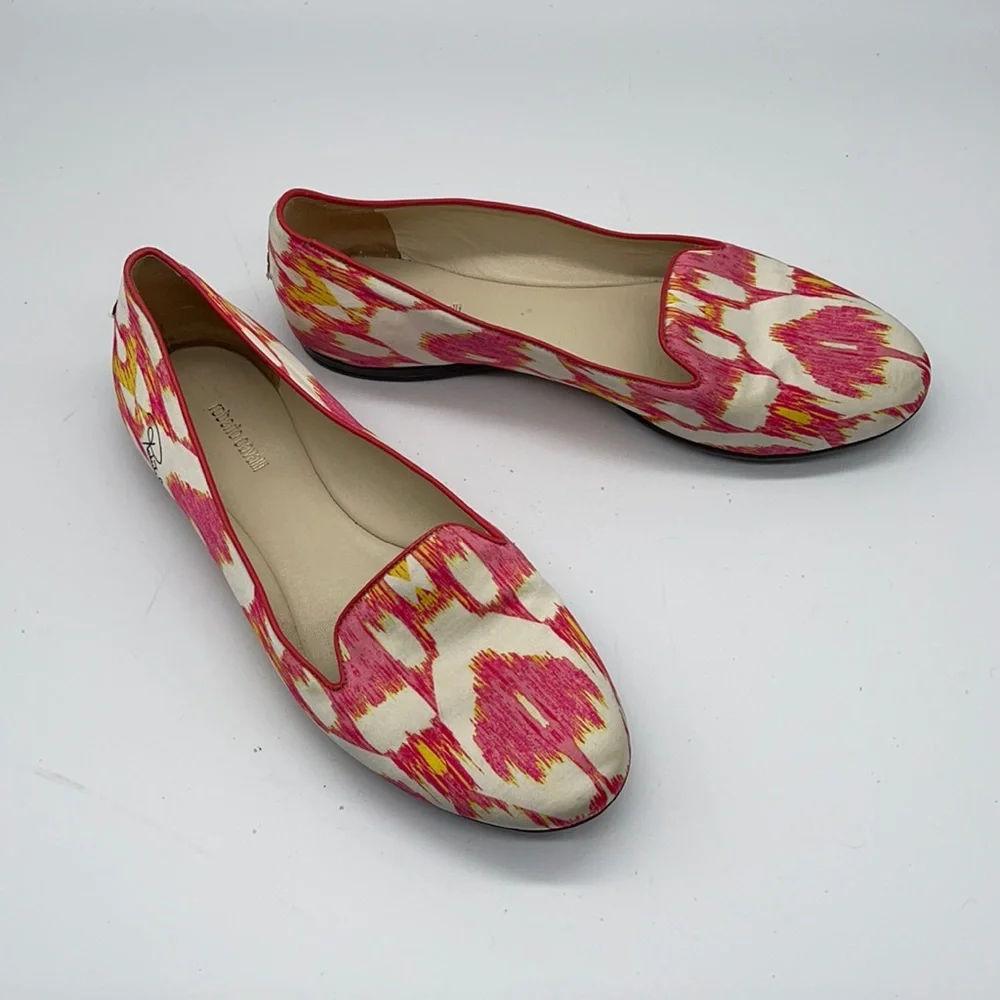 Roberto Cavalli Ballet Flats Pink Yellow signed name on side Size 36 - Picture 3 of 11